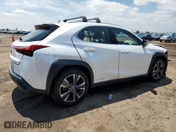 2021 Lexus UX 250h with VIN JTHX9JBH7M2042753, listed as a Copart auction lot 59631445 with 43,359 mi miles and Salvage title. Bid and sale history available at DreamBid. Image 3.