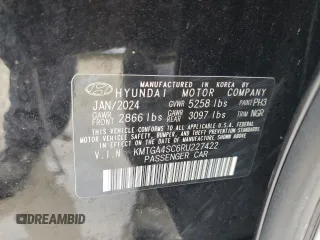 2024 Genesis G80 2.5T with VIN KMTGA4SC6RU227422, listed as a Copart auction lot 74875034 with 14,575 mi miles and Salvage Title. Bid and sale history available at DreamBid. Image 12.