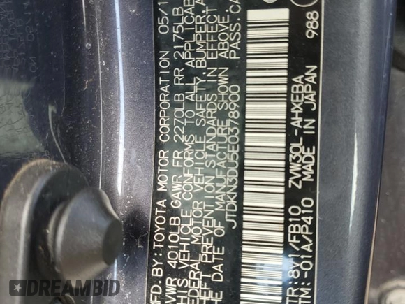 2014 Toyota Prius Four with VIN JTDKN3DU5E0378900, listed as a Copart auction lot 65434575 with Not provided miles and Clean title. Bid and sale history available at DreamBid. Image 12.