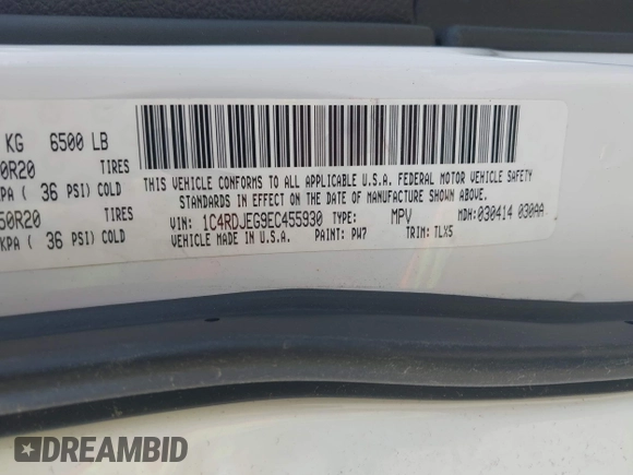 2014 Dodge Durango Citadel z VIN 1C4RDJEG9EC455930, wystawiony jako IAAI lot #42423167 z przebiegiem Nie podano mil oraz . Historia ofert i sprzedaży dostępna na DreamBid. Obrazek 9.