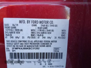 2019 Ford Edge SEL with VIN 2FMPK4J90KBC31202, listed as a Copart auction lot 61411485 with 93,524 mi miles and Clean title. Bid and sale history available at DreamBid. Image 13.