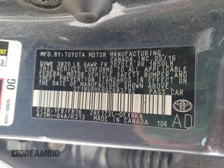 2016 Toyota Corolla L with VIN 2T1BURHE6GC683792, listed as a Copart auction lot 57605335 with 224,540 mi miles and Salvage title. Bid and sale history available at DreamBid. Image 12.