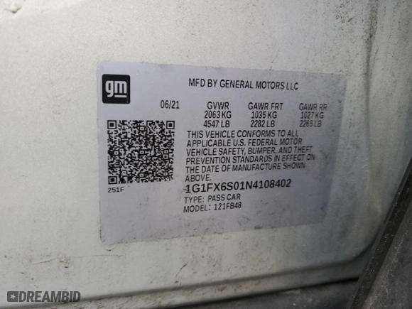 2022 Chevrolet Bolt EV 2LT with VIN 1G1FX6S01N4108402, listed as a Copart auction lot 72183514 with 18,406 mi miles and Salvage Title. Bid and sale history available at carsss.com. Image 12.