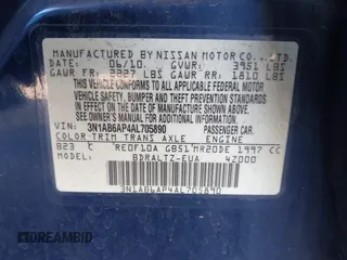2010 Nissan Sentra SR with VIN 3N1AB6AP4AL705890, listed as a IAAI auction lot 42018926 with 204,740 mi miles and . Bid and sale history available at DreamBid. Image 9.