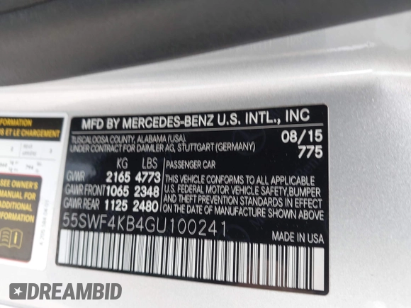 2016 Mercedes-Benz C 300 Luxury with VIN 55SWF4KB4GU100241, listed as a IAAI auction lot 42256121 with 33,184 mi miles and . Bid and sale history available at DreamBid. Image 9.