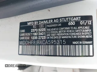 2012 Mercedes-Benz E-Class E 350 Luxury with VIN WDDHF8JBXCA595315, listed as a IAAI auction lot 41871462 with 122,677 mi miles. Bid and sale history available at carsss.com. Image 9.