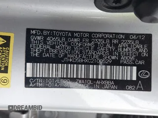 2012 Lexus CT CT 200h with VIN JTHKD5BHXC2100529, listed as a IAAI auction lot 41805863 with Not Provided miles and . Bid and sale history available at carsss.com. Image 9.