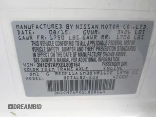 2016 Nissan Versa S with VIN 3N1CN7APXGL808164, listed as a IAAI auction lot 41815979 with 169,000 mi miles. Bid and sale history available at carsss.com. Image 9.