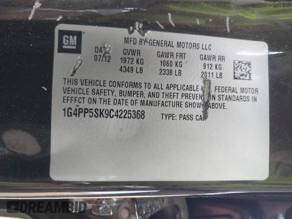 2012 Buick Verano with VIN 1G4PP5SK9C4225368, listed as a IAAI auction lot 41799967 with 203,660 mi miles and . Bid and sale history available at carsss.com. Image 9.