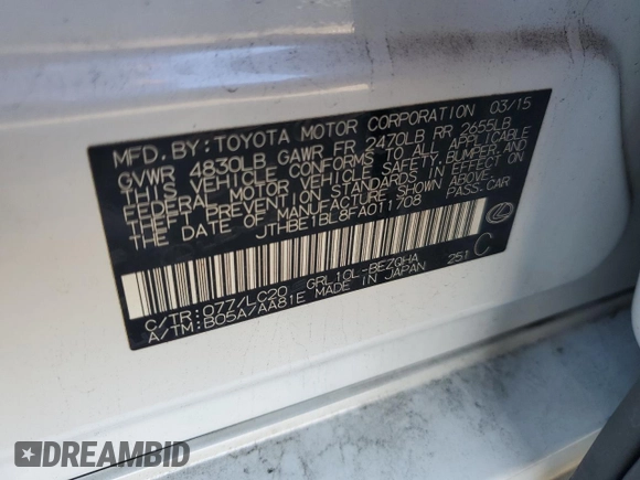 2015 Lexus GS 350 with VIN JTHBE1BL8FA011708, listed as a Copart auction lot 70347954 with 34,780 mi miles and Salvage Title. Bid and sale history available at carsss.com. Image 14.