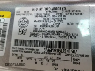 2020 Ford Fusion Titanium with VIN 3FA6P0RU5LR141507, listed as a Copart auction lot 64798205 with 113,216 mi miles and Salvage title. Bid and sale history available at DreamBid. Image 12.