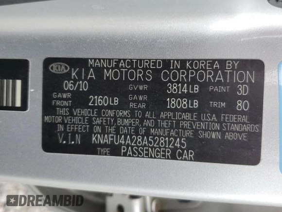 2010 Kia Forte EX with VIN KNAFU4A28A5281245, listed as a Copart auction lot 71229224 with 82,134 mi miles and Salvage Title. Bid and sale history available at carsss.com. Image 12.