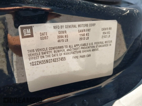 2007 Pontiac G6 GT with VIN 1G2ZH35N074237455, listed as a IAAI auction lot 41851366 with 145,203 mi miles and . Bid and sale history available at DreamBid. Image 9.