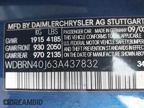 2003 Mercedes-Benz C 230 Kompressor with VIN WDBRN40J63A437832, listed as a IAAI auction lot 41266701 with 181,587 mi miles and . Bid and sale history available at DreamBid. Image 9.