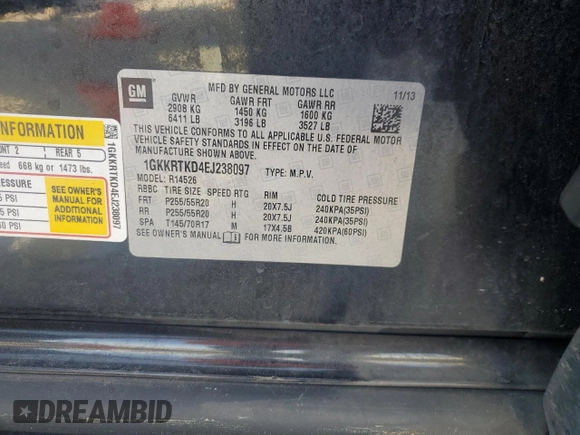 2014 GMC Acadia Denali with VIN 1GKKRTKD4EJ238097, listed as a Copart auction lot 51071015 with 147,968 mi miles and Salvage Title. Bid and sale history available at carsss.com. Image 13.