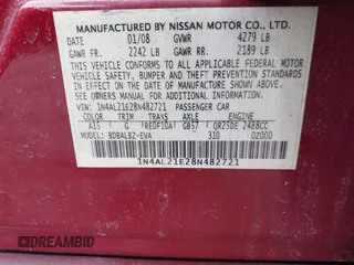 2008 Nissan Altima 2.5 SL with VIN 1N4AL21E28N482721, listed as a IAAI auction lot 41908543 with 87,712 mi miles. Bid and sale history available at carsss.com. Image 9.
