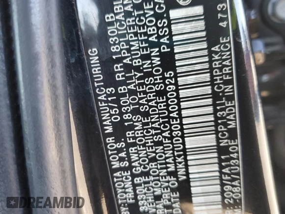 2014 Toyota Yaris L with VIN VNKKTUD30EA000925, listed as a Copart auction lot 87926445 with 0 mi miles and Salvage Title. Bid and sale history available at carsss.com. Image 12.