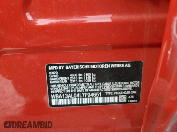 2020 BMW 2 Series M235i xDrive with VIN WBA13AL04L7F94651, listed as a Copart auction lot 67935044 with 30,821 mi miles and Salvage Title. Bid and sale history available at carsss.com. Image 14.