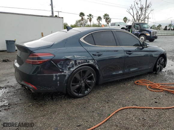 2023 Genesis G70 2.0T with VIN KMTG34TA5PU104568, listed as a Copart auction lot 46131285 with 38,319 mi miles and Salvage Title. Bid and sale history available at carsss.com. Image 3.