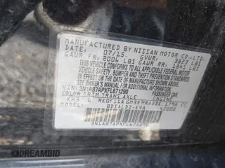 2015 Nissan Sentra SR with VIN 3N1AB7APXFL671290, listed as a IAAI auction lot 40734834 with 108,457 mi miles and . Bid and sale history available at DreamBid. Image 9.
