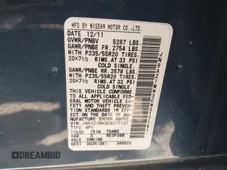 2012 Nissan Murano SV with VIN JN8AZ1MW3CW217191, listed as a IAAI auction lot 41688323 with 183,661 mi miles and . Bid and sale history available at carsss.com. Image 9.