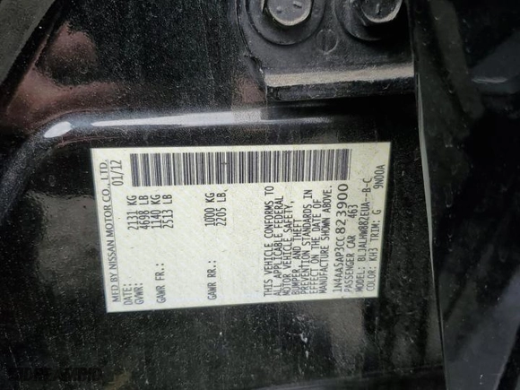 2012 Nissan Maxima 3.5 S with VIN 1N4AA5AP3CC823900, listed as a Copart auction lot 53639995 with 98,831 mi miles and Salvage Title. Bid and sale history available at carsss.com. Image 13.
