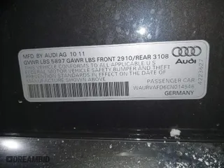 2012 Audi A8 L with VIN WAURVAFD6CN014546, listed as a IAAI auction lot 41357932 with 93,516 mi miles. Bid and sale history available at carsss.com. Image 9.