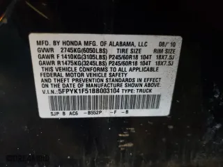 2011 Honda Ridgeline RTL with VIN 5FPYK1F51BB003104, listed as a Copart auction lot 45788555 with 257,211 mi miles and Salvage Title. Bid and sale history available at carsss.com. Image 12.