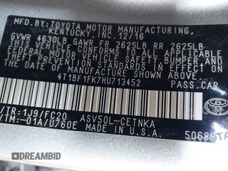 2017 Toyota Camry XLE with VIN 4T1BF1FK7HU713452, listed as a IAAI auction lot 41900223 with 90,192 mi miles. Bid and sale history available at carsss.com. Image 9.
