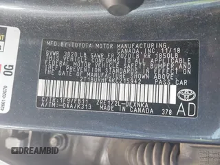 2019 Toyota Corolla L z VIN 2T1BURHE4KC215942, wystawiony jako IAAI lot #42104097 z przebiegiem 87 020 mil mil oraz . Historia ofert i sprzedaży dostępna na DreamBid. Obrazek 9.