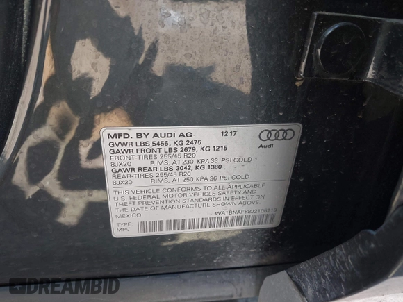 2018 Audi Q5 Premium Plus z VIN WA1BNAFY8J2105219, wystawiony jako IAAI lot #41991915 z przebiegiem 80 732 mil mil oraz . Historia ofert i sprzedaży dostępna na DreamBid. Obrazek 9.