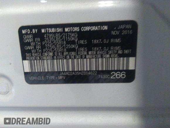 2017 Mitsubishi Outlander ES с VIN JA4AD2A35HZ014622, выставлен на аукционе IAAI как лот 36250825 с пробегом 101 766 миль миль и . История ставок и продаж доступна на DreamBid. Изображение 9.