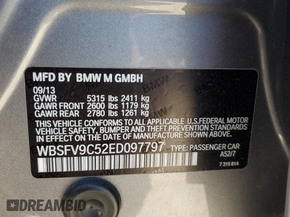 2014 BMW M5 with VIN WBSFV9C52ED097797, listed as a Copart auction lot 81085504 with 83,990 mi miles and Salvage Title. Bid and sale history available at carsss.com. Image 14.