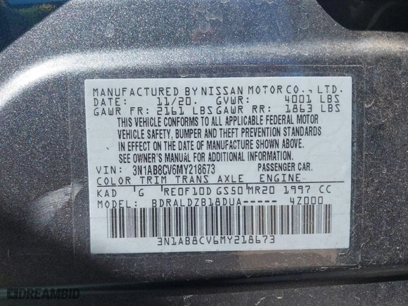 2021 Nissan Sentra SV with VIN 3N1AB8CV6MY218673, listed as a IAAI auction lot 41685800 with 37,500 mi miles. Bid and sale history available at carsss.com. Image 9.