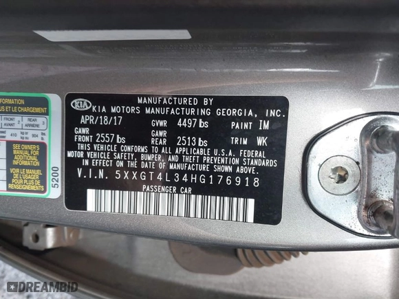 2017 Kia Optima LX with VIN 5XXGT4L34HG176918, listed as a IAAI auction lot 41473822 with 74,789 mi miles. Bid and sale history available at carsss.com. Image 9.