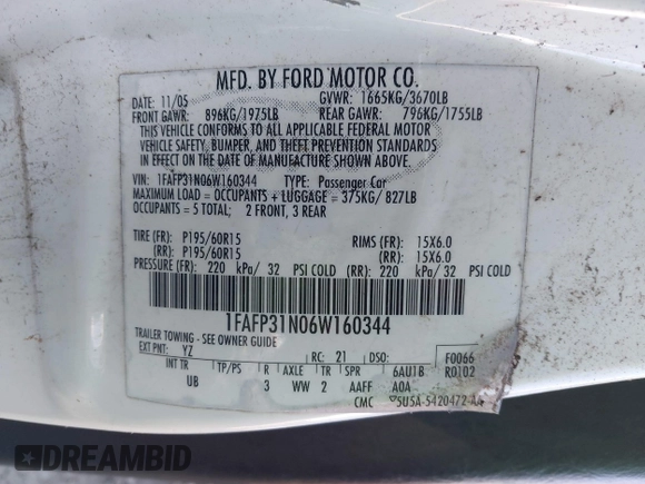 2006 Ford Focus S с VIN 1FAFP31N06W160344, выставлен на аукционе IAAI как лот 41321442 с пробегом Не указан миль и . История ставок и продаж доступна на DreamBid. Изображение 9.