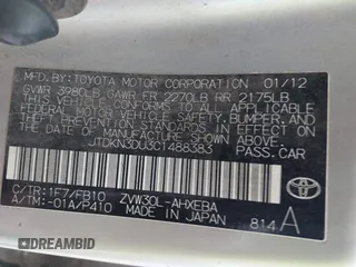 2012 Toyota Prius One with VIN JTDKN3DU3C1488383, listed as a IAAI auction lot 41937795 with 150,051 mi miles. Bid and sale history available at carsss.com. Image 9.