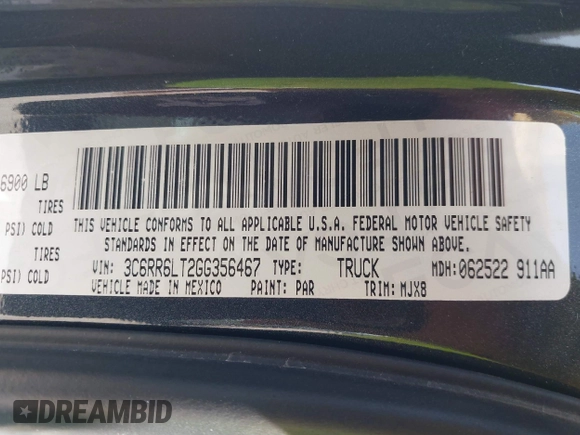 2016 Ram 1500 Lone Star with VIN 3C6RR6LT2GG356467, listed as a IAAI auction lot 41791805 with 128,548 mi miles. Bid and sale history available at carsss.com. Image 9.