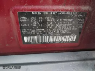 2012 Subaru Outback 2.5i Prem with VIN 4S4BRCCC5C3208802, listed as a IAAI auction lot 41716689 with 228,820 mi miles. Bid and sale history available at carsss.com. Image 9.
