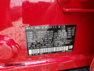 2024 Honda HR-V Sport with VIN 3CZRZ1H58RM756893, listed as a Copart auction lot 44939995 with 7,088 mi miles and Salvage Title. Bid and sale history available at DreamBid. Image 14.