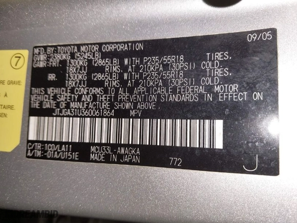 2006 Lexus RX 330 with VIN JTJGA31U360061864, listed as a IAAI auction lot 41851490 with 199,832 mi miles. Bid and sale history available at carsss.com. Image 9.