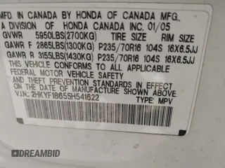 2005 Honda Pilot EX-L with RES with VIN 2HKYF18655H541622, listed as a IAAI auction lot 41419100 with 159,378 mi miles. Bid and sale history available at carsss.com. Image 9.