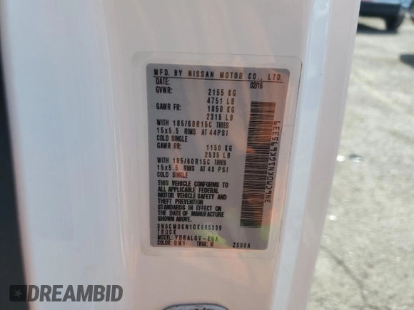 2016 Nissan NV200 S z VIN 3N6CM0KN1GK695339, wystawiony jako Copart lot #55224155 z przebiegiem 20 396 mil mil oraz Szkody całkowita. Historia ofert i sprzedaży dostępna na DreamBid. Obrazek 13.