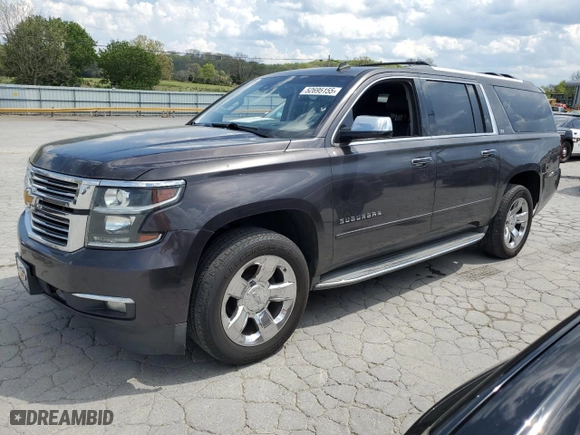 2015 Chevrolet Suburban LTZ with VIN 1GNSCKKCXFR216890, listed as a Copart auction lot 52695155 with 233,296 mi miles and Clean Title. Bid and sale history available at carsss.com. Image 1.