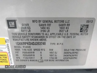 2013 GMC Acadia SLE with VIN 1GKKRPKD4DJ263748, listed as a IAAI auction lot 42080834 with 60,949 mi miles and . Bid and sale history available at DreamBid. Image 9.