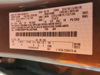 2024 Ford Bronco Outer Banks с VIN 1FMEE8BP1RLA57668, выставлен на аукционе Copart как лот 49614705 с пробегом 20 969 миль миль и Списание • Salvage title. История ставок и продаж доступна на DreamBid. Изображение 15.