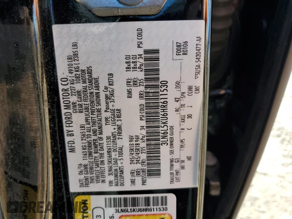2017 Lincoln MKZ Hybrid Premiere with VIN 3LN6L5KU6HR611530, listed as a Copart auction lot 45193635 with 121,560 mi miles and Salvage Title. Bid and sale history available at carsss.com. Image 12.