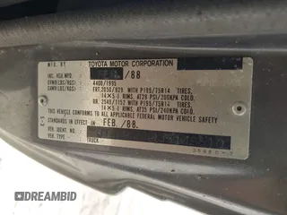 1988 Toyota Pickup with VIN JT4RN50R4J5146510, listed as a IAAI auction lot 42092308 with 288,420 mi miles and . Bid and sale history available at DreamBid. Image 9.