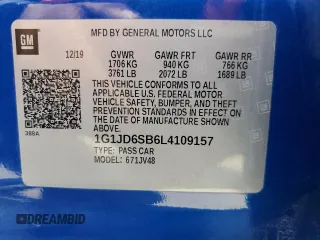 2020 Chevrolet Sonic LT with VIN 1G1JD6SB6L4109157, listed as a Copart auction lot 54716795 with 90,876 mi miles and Salvage title. Bid and sale history available at DreamBid. Image 12.