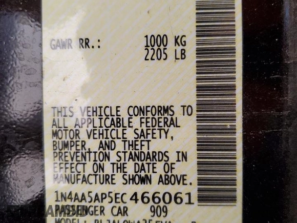 2014 Nissan Maxima SV z VIN 1N4AA5AP5EC466061, wystawiony jako Copart lot #58094645 z przebiegiem 81 768 mil mil oraz Szkody całkowita. Historia ofert i sprzedaży dostępna na DreamBid. Obrazek 12.